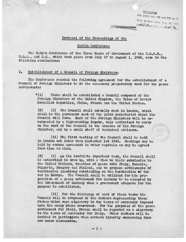 Protocol of the Proceedings of the Berlin Conference - Copies for Presidential Party, Copy #2