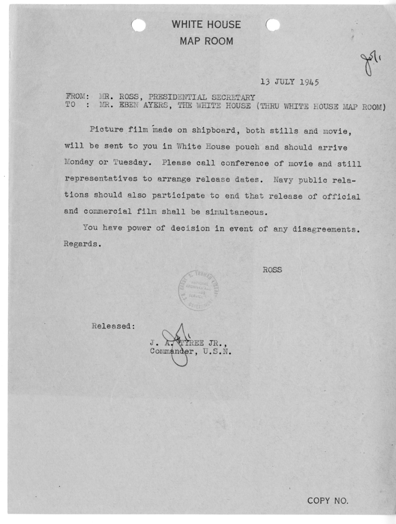 Telegram from Secretary Charles G. Ross to Eben A. Ayers