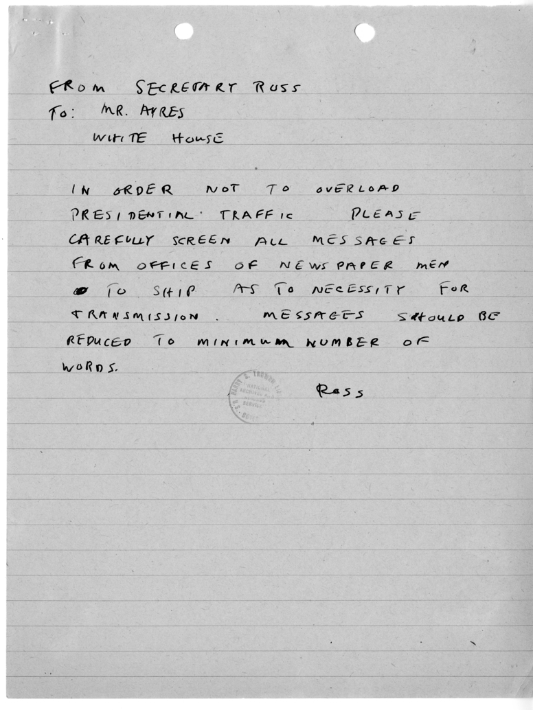 Telegram from Secretary Charles G. Ross to Eben A. Ayers [40]