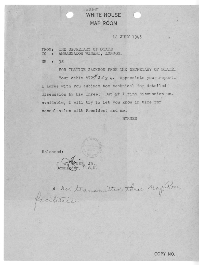 Telegram from Secretary of State James Byrnes to Ambassador John Winant [38]