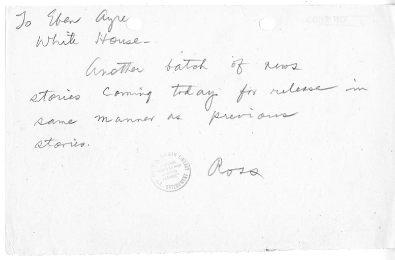 Handwritten Note from Charles Ross to Eben Ayers