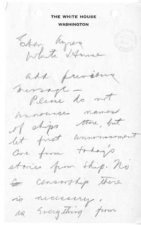 Handwritten Note from Charles Ross to Eben Ayers