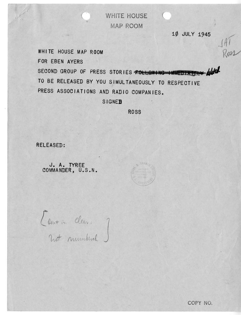 Telegram from Charles Ross to Eben Ayers