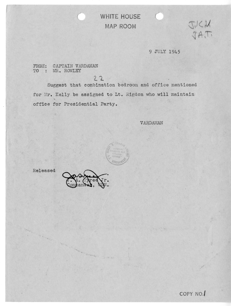 Telegram from Captain James K. Vardaman to James J. Rowley