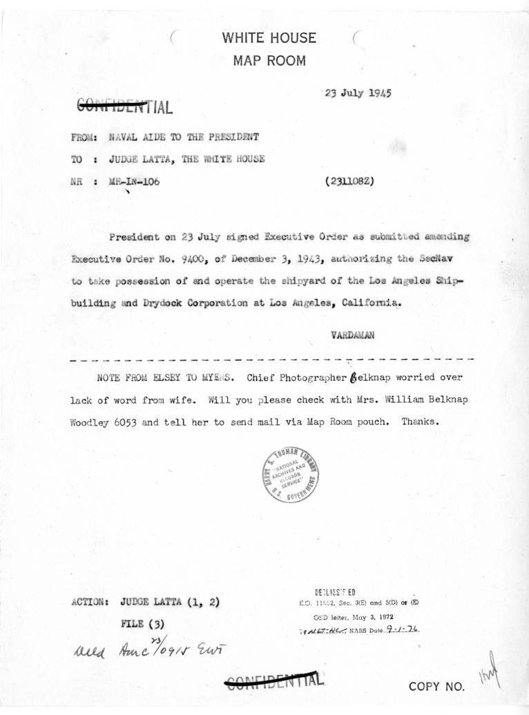 Memorandum from Captain James K. Vardaman to Maurice Latta [MR-IN-106]