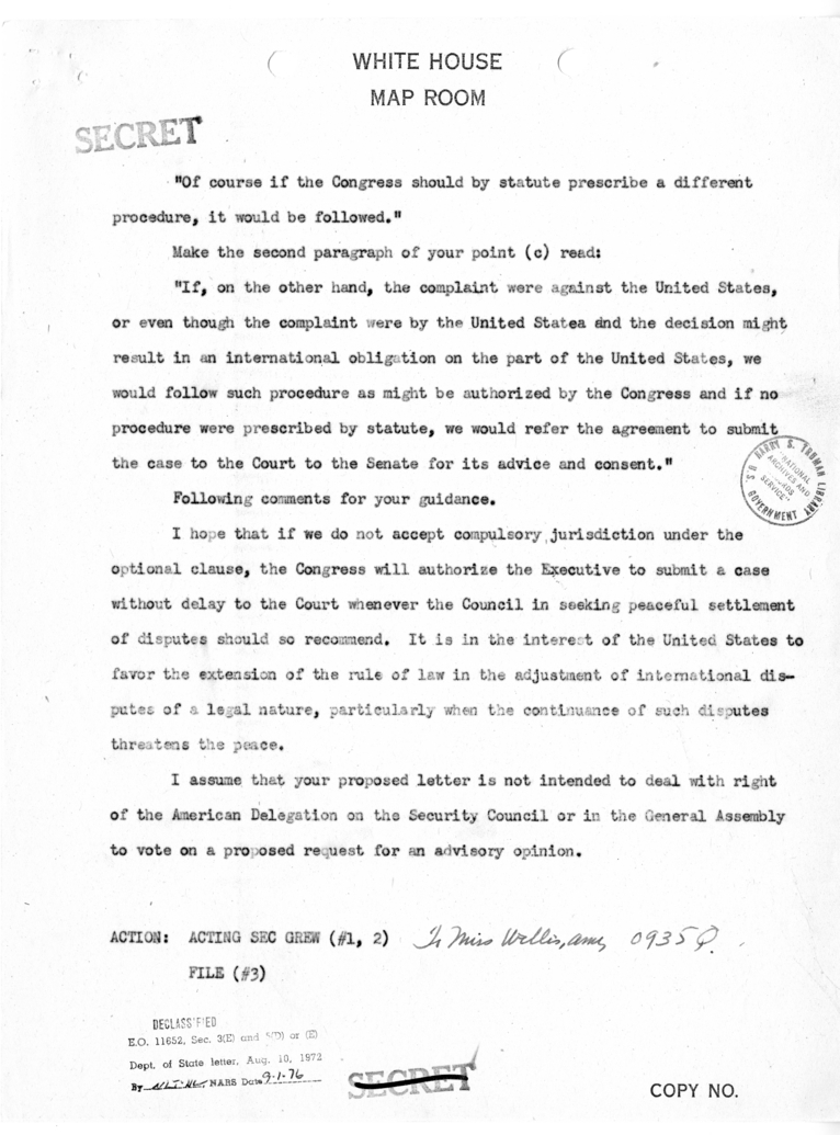Telegram from Secretary of State James Byrnes to Acting Secretary of State Joseph Grew [MR-IN-103]