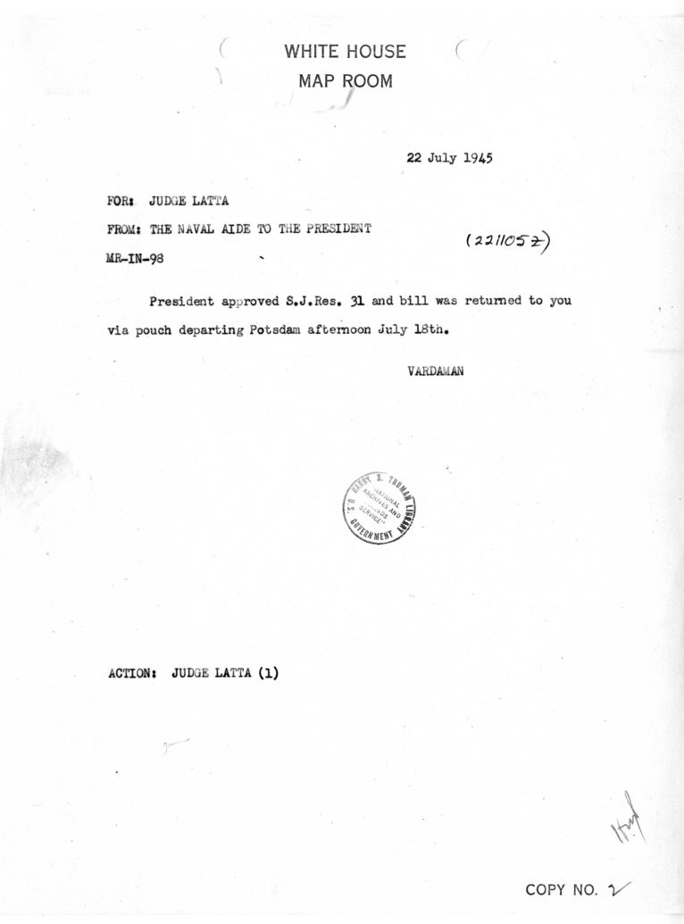 Memorandum from Captain James K. Vardaman to Maurice Latta [MR-IN-98]