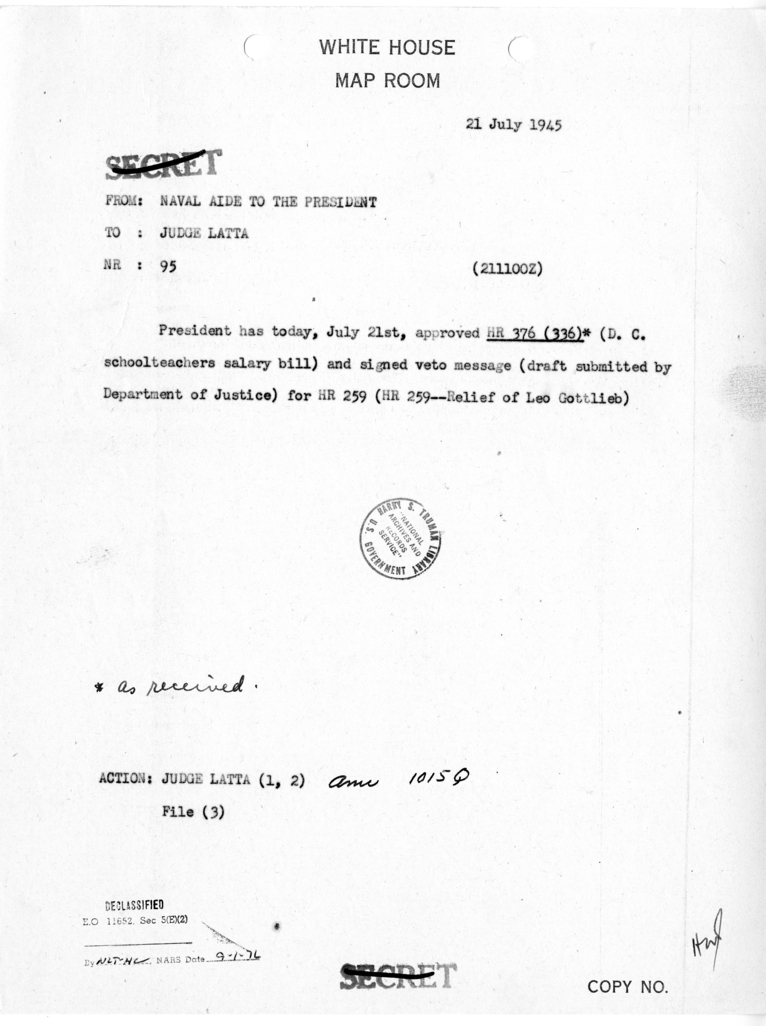 Memorandum from Captain James K. Vardaman to Maurice Latta [NR 95]