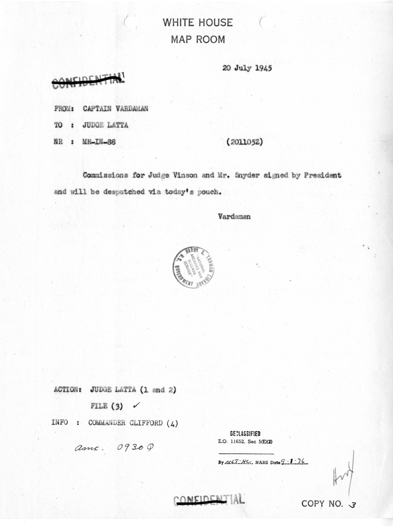 Memorandum from Captain James K. Vardaman to Judge Maurice Latta [MR-IN-88]