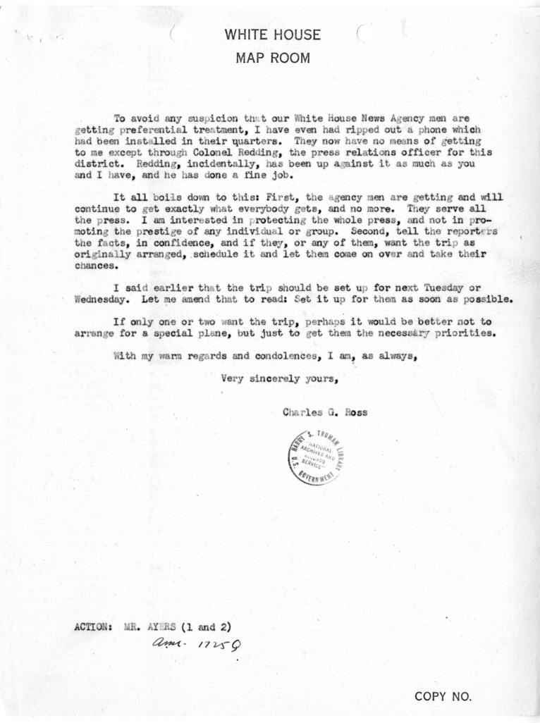 Memorandum from Charlie Ross to Eben Ayers [MR-IN-83]