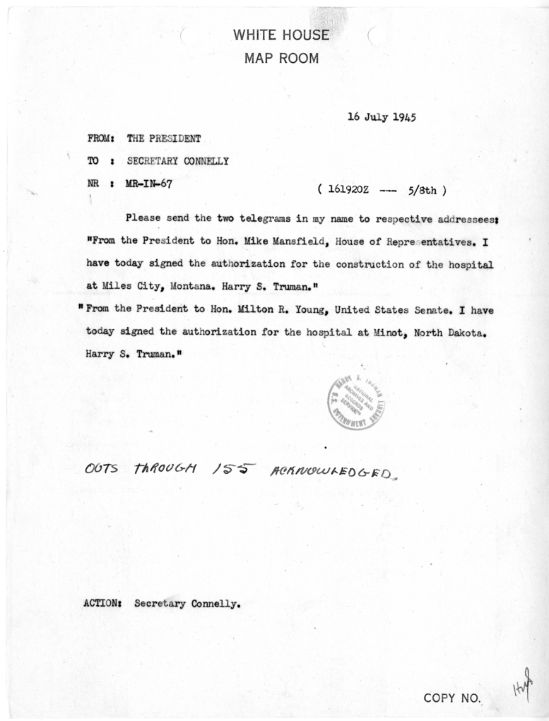 Memorandum from President Harry S. Truman to Matthew J. Connelly [MR-IN-67]