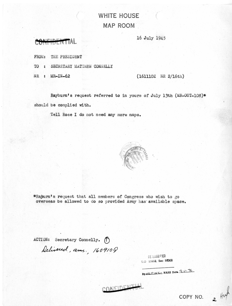Memorandum from President Harry S. Truman to Matthew J. Connelly [MR-IN-62]