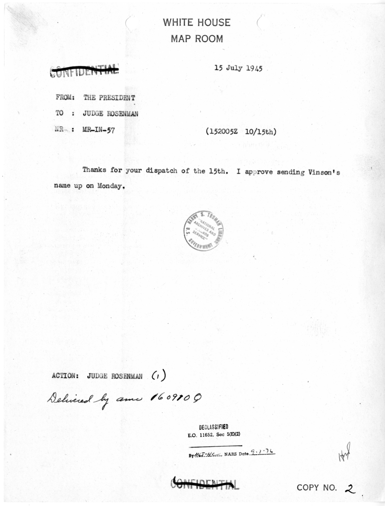 Memorandum from President Harry S. Truman to Samuel I. Rosenman [MR-IN-57]