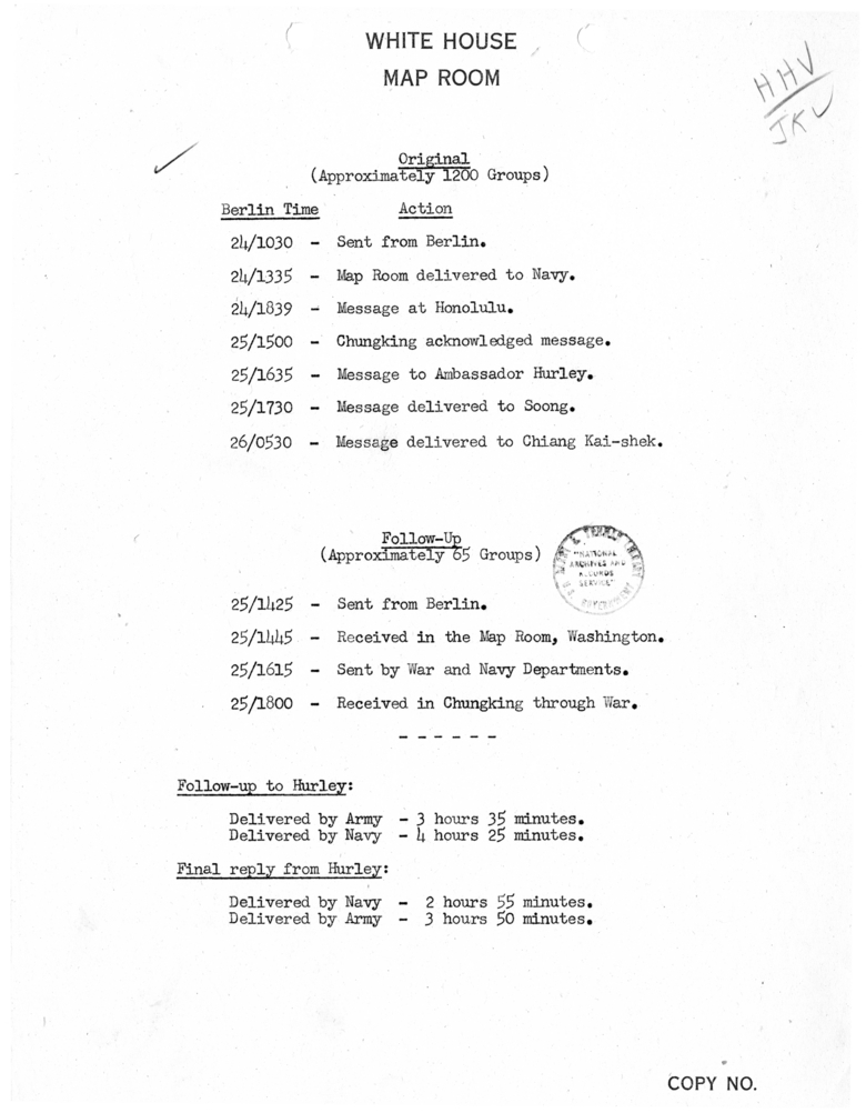 Memorandum from the White House Map Room