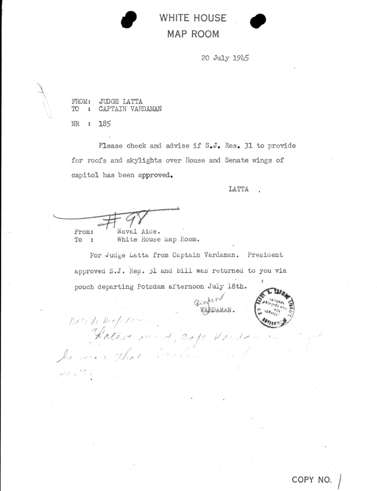 Telegram from Judge Maurice Latta to Captain James K. Vardaman [185]
