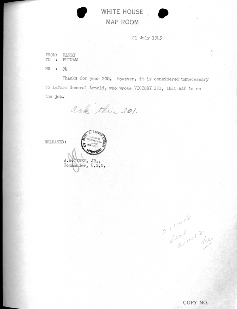 Telegram from George Elsey to Putnam [94]