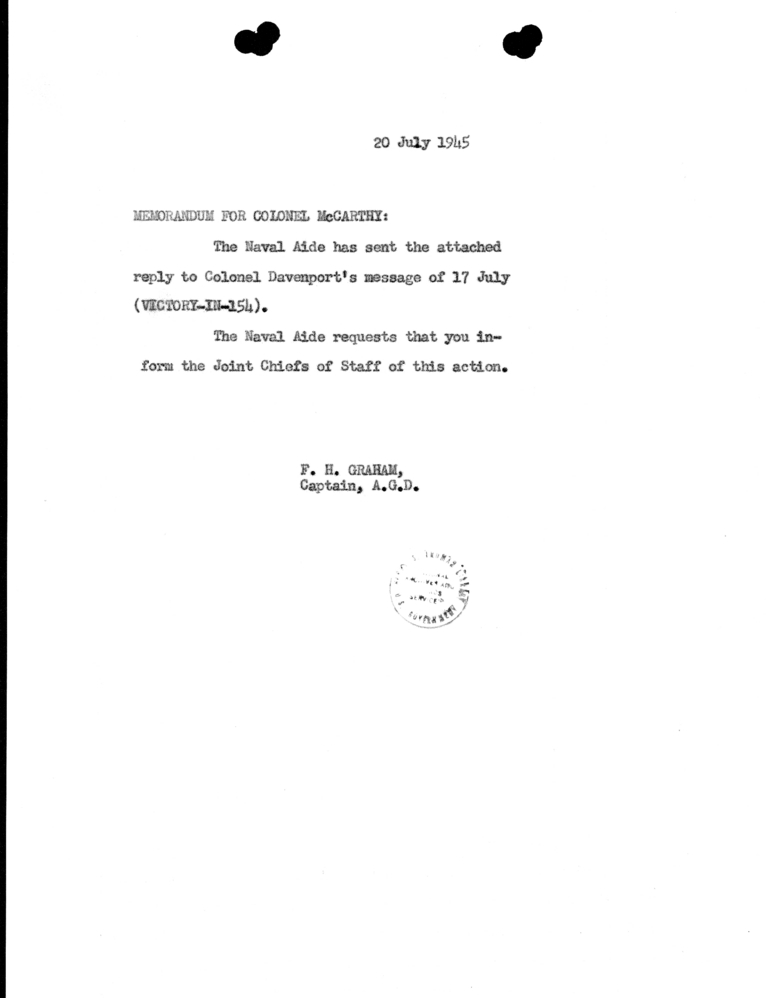 Memorandum from F. H. Graham to Colonel McCarthy
