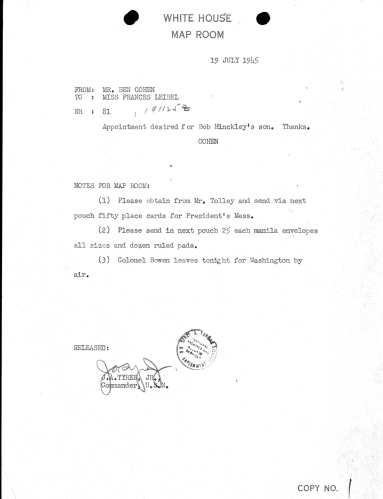 Telegram from Ben Cohen to Frances Leibel [81]