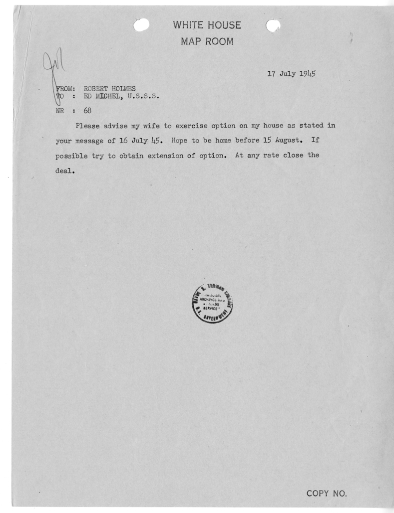 Telegram from Robert Holmes to Ed Michel [68]