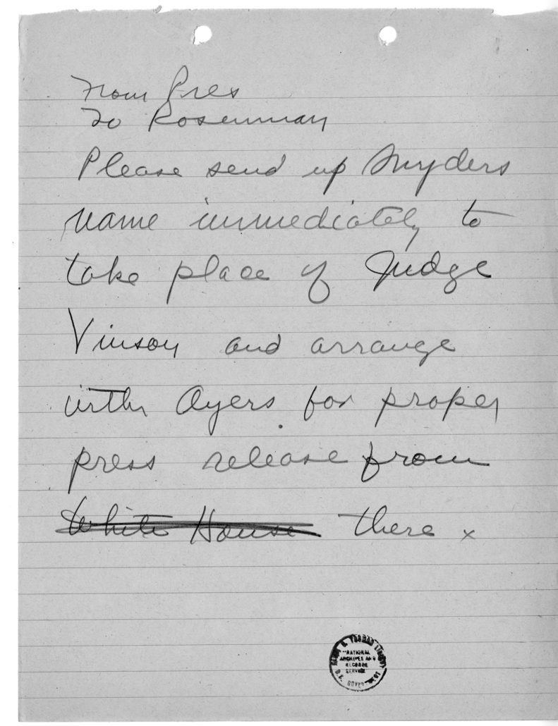 Handwritten Note from President Harry S. Truman to Samuel Rosenman