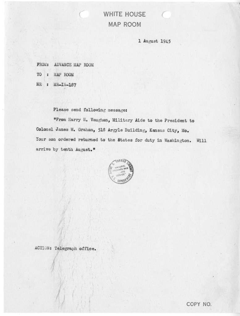 Memorandum from Advance Map Room to the White House Map Room [MR-IN-187]