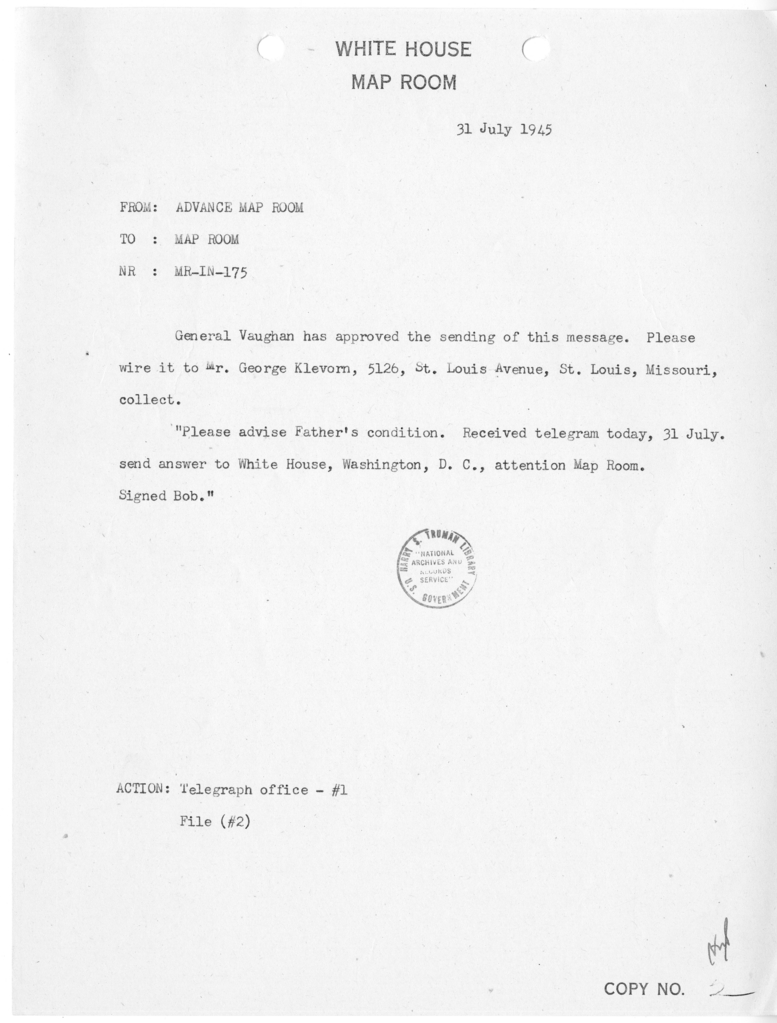 Memorandum from Advance Map Room to the White House Map Room [MR-IN-175]