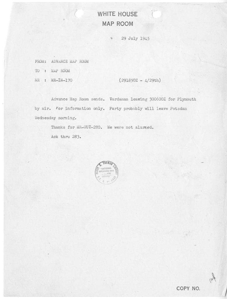 Telegram from the Advance Map Room to the Map Room
