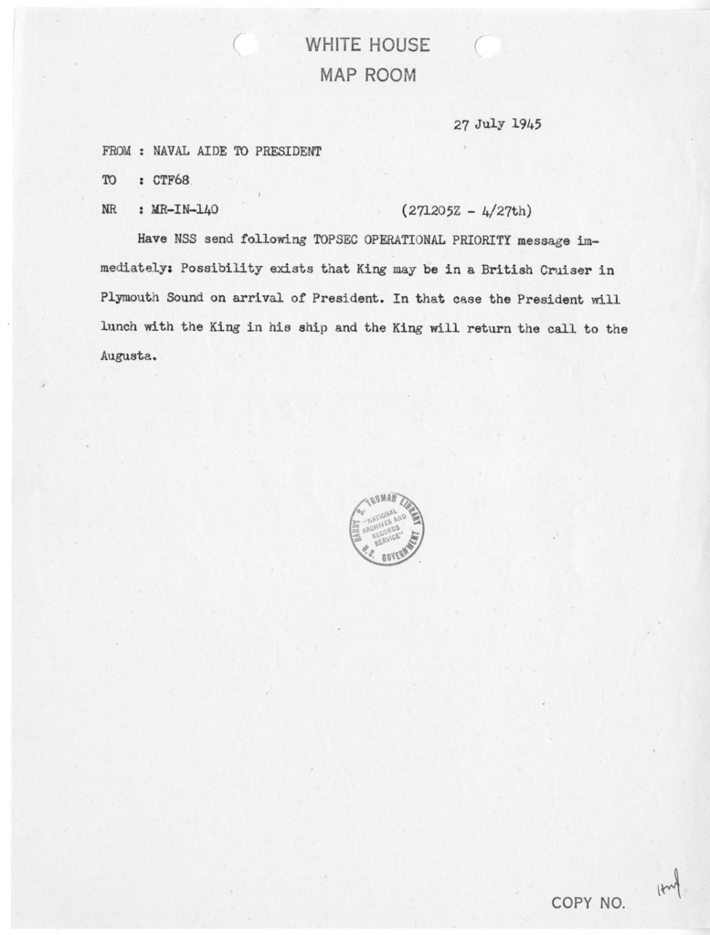 Memorandum from Capt. James K. Vardaman to Commander Task Force 68 [MR-IN-140]