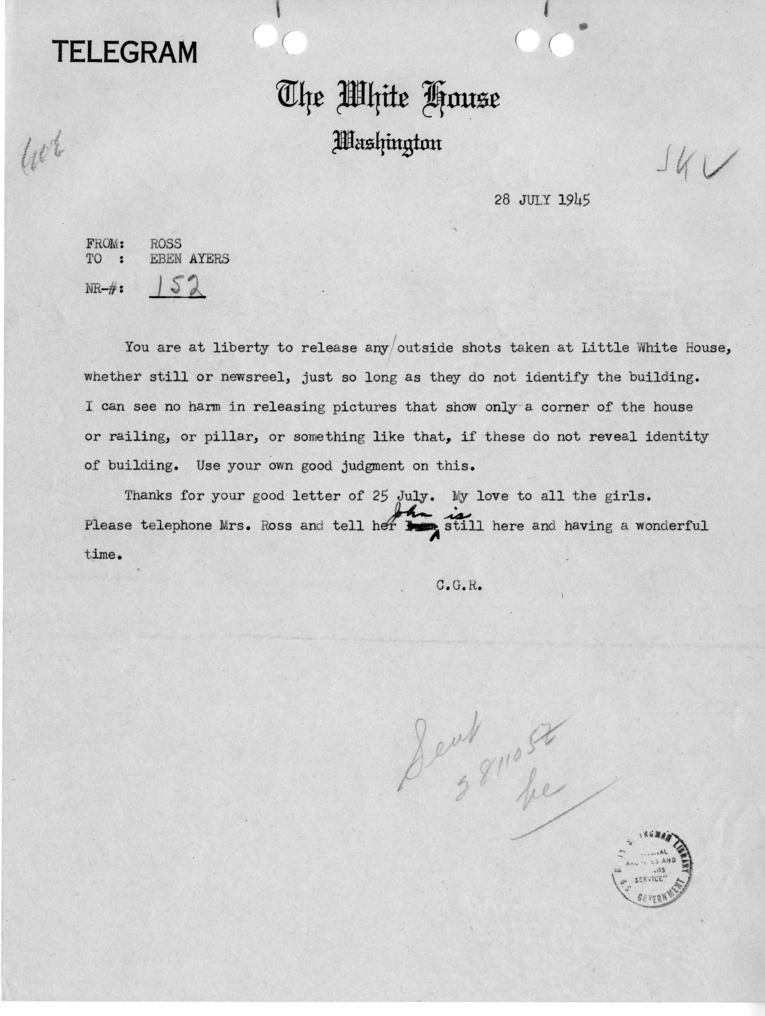 Telegram from Charles G. Ross to Eben A. Ayers [152]