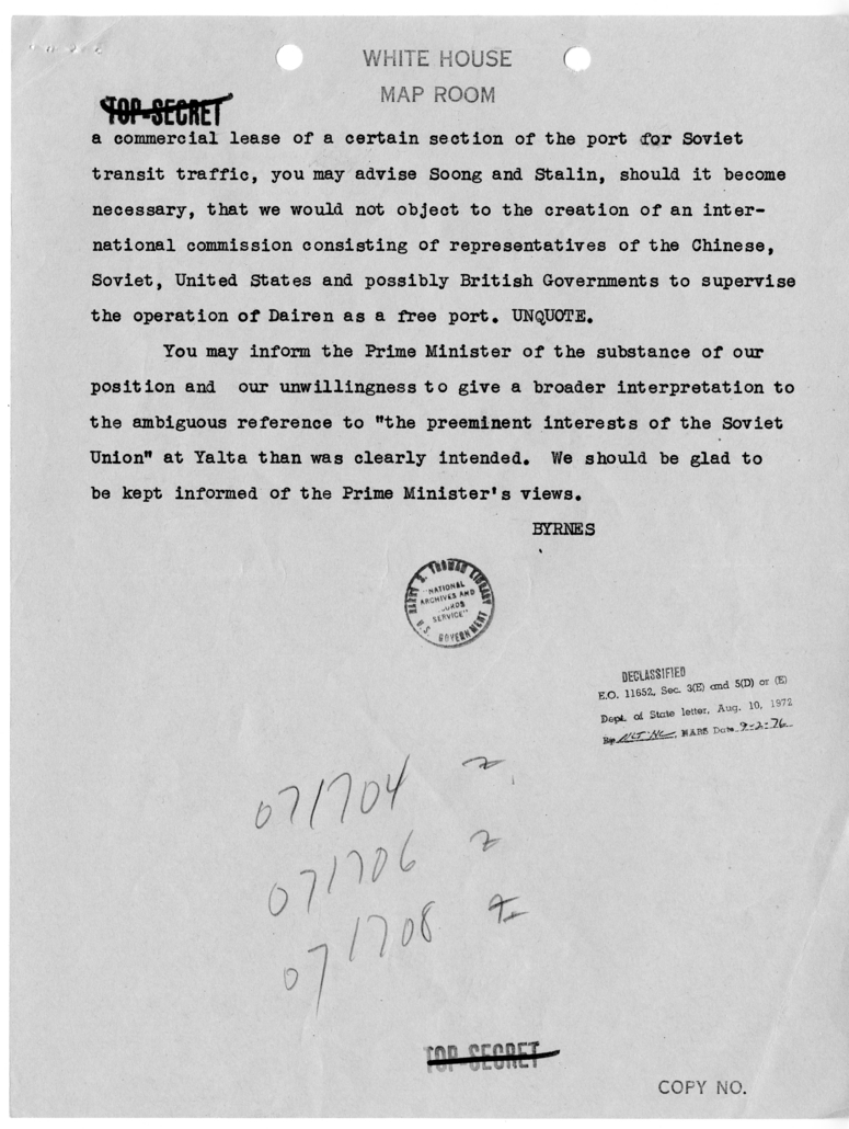 Telegram from Secretary of State James Byrnes to Ambassador John Winant [NR 218]