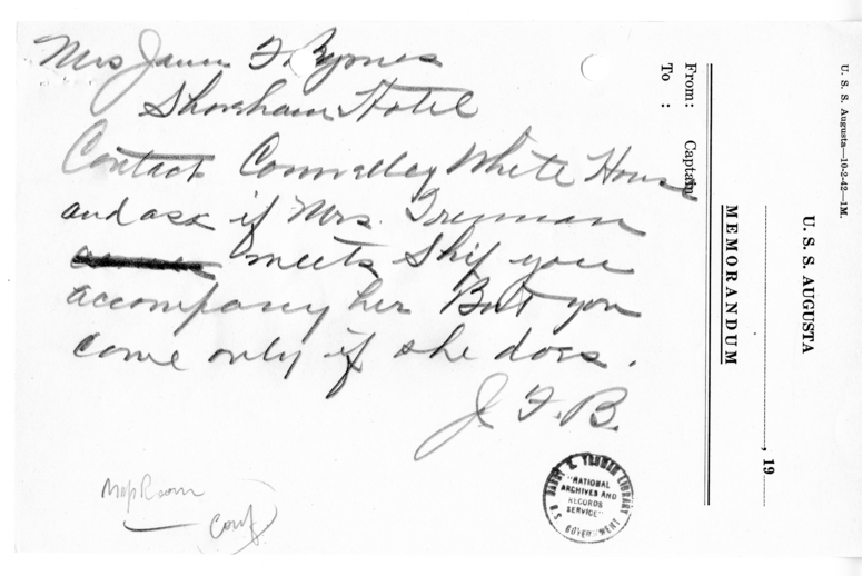 Memorandum from Captain James K. Vardaman to the White House Map Room [NR 206]