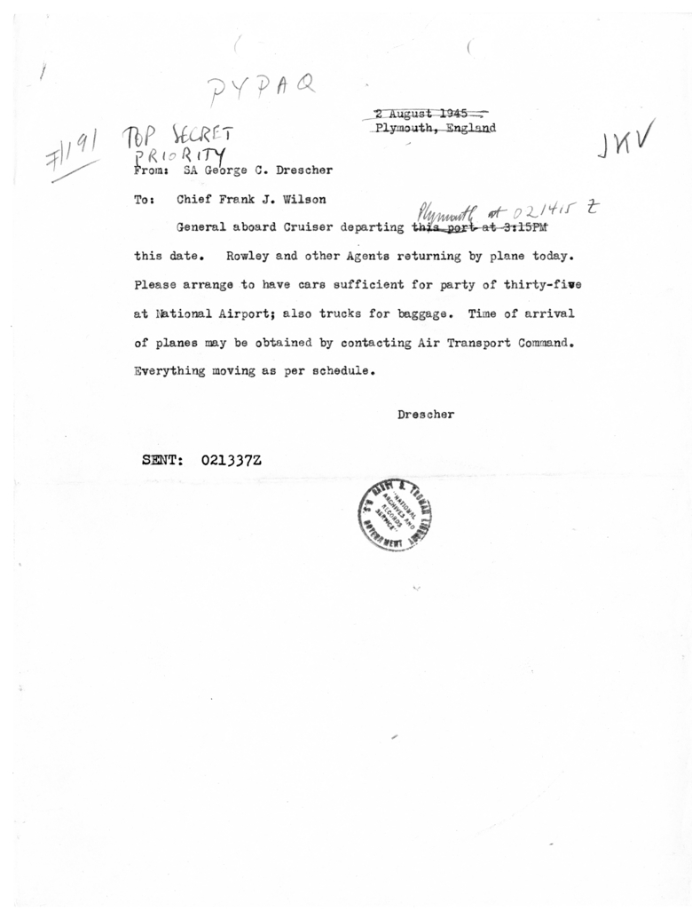 Memorandum from George C. Drescher to Frank J. Wilson [191]