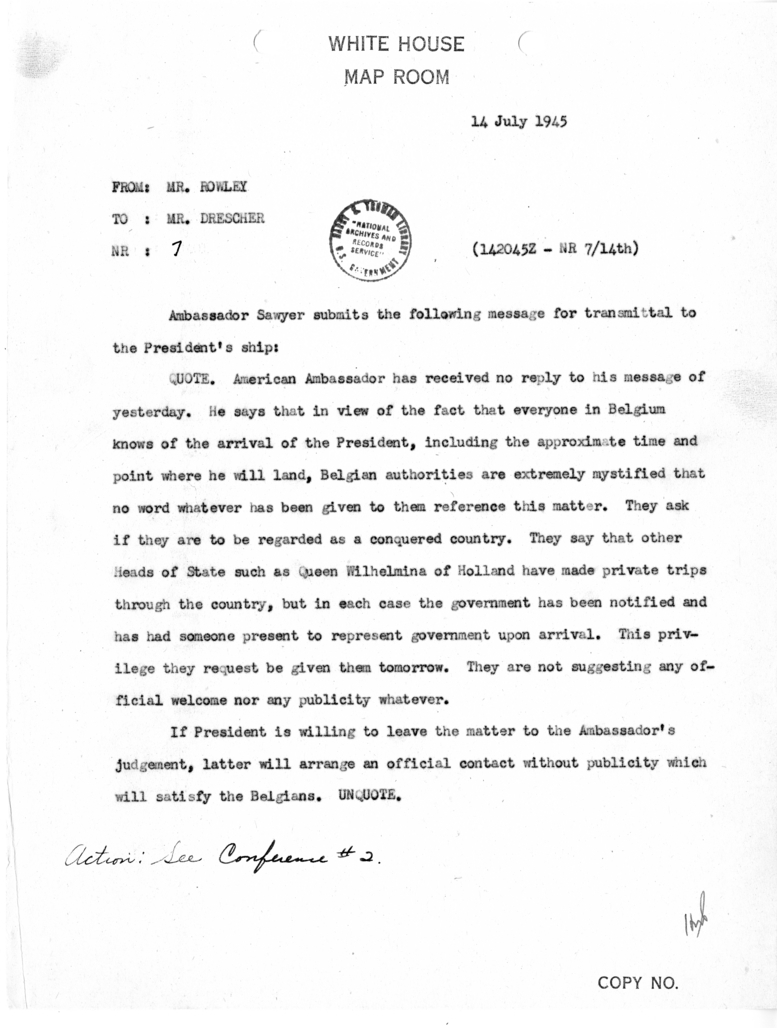 Telegram from James J. Rowley to George C. Drescher [NR 7]