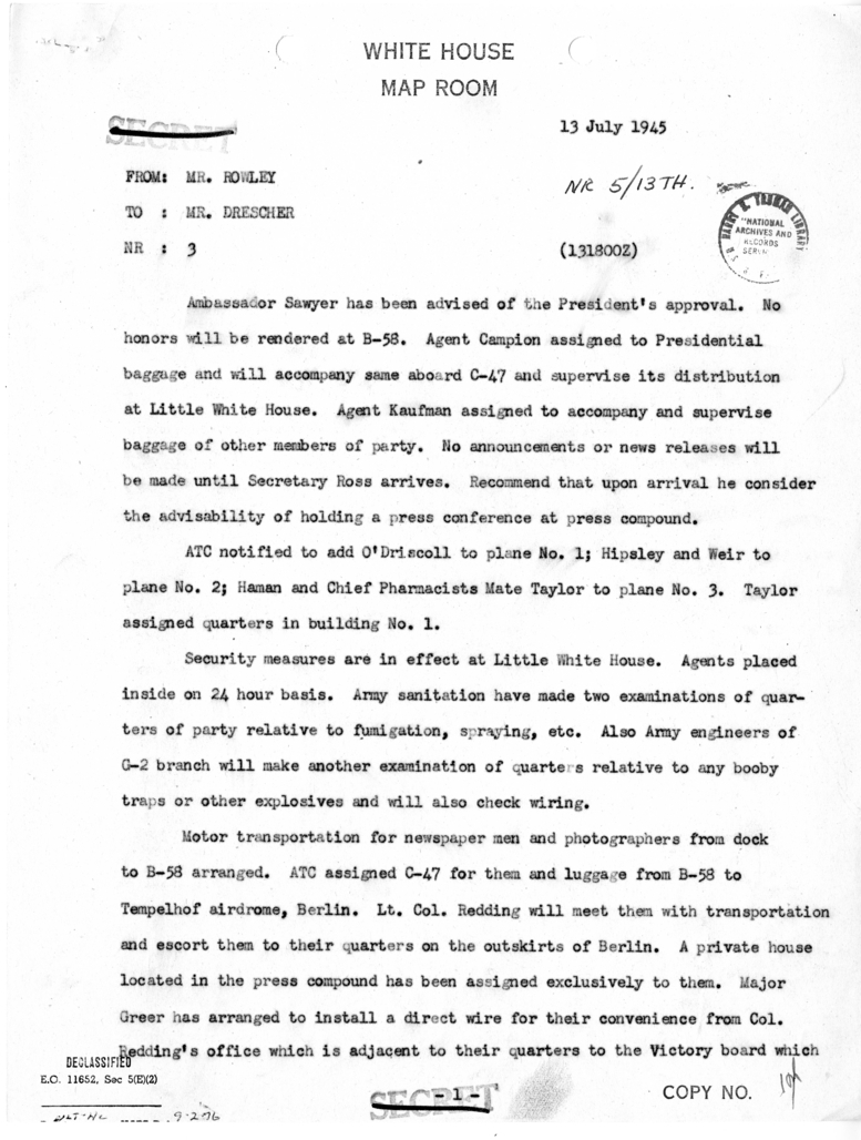 Telegram from James J. Rowley to George C. Drescher [NR 3]