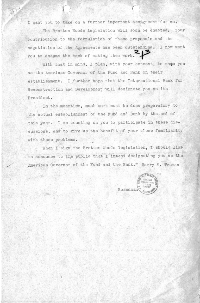 Telegram from Samuel Rosenman to President Harry S. Truman [MR-OUT-118]