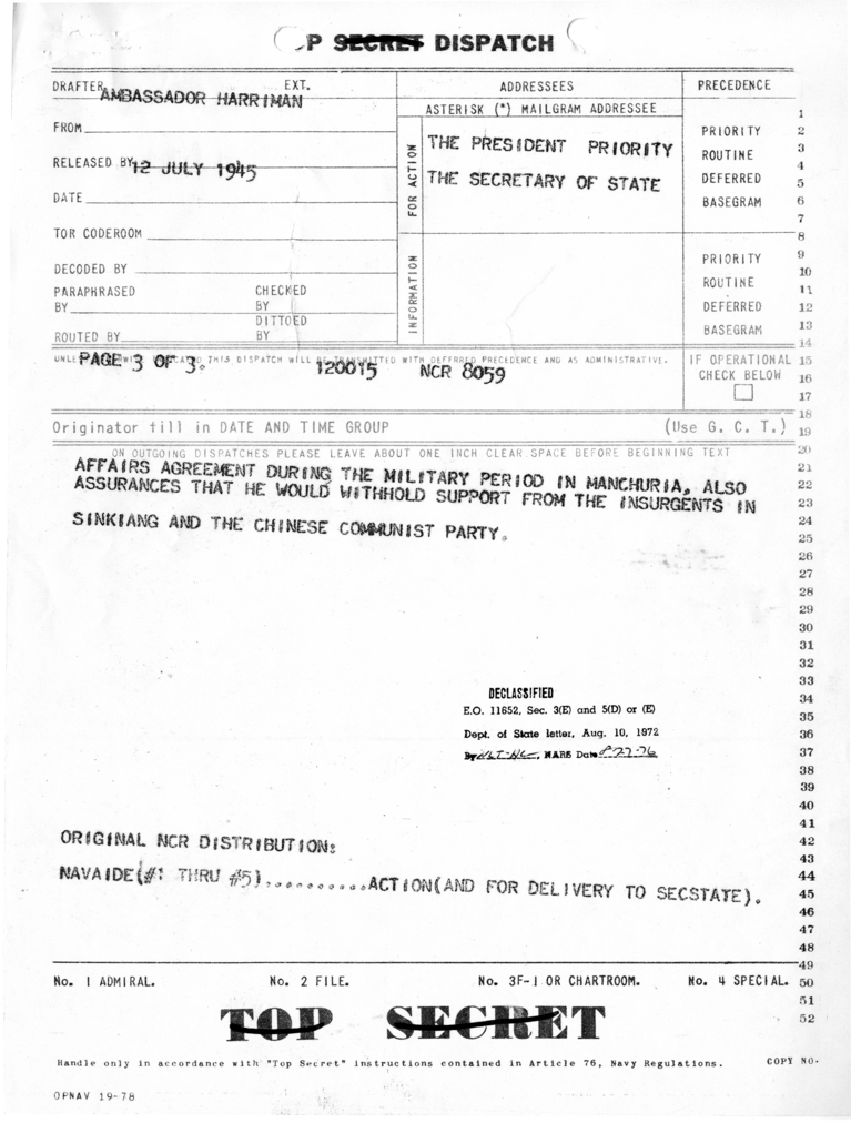 Memorandum from Acting Secretary of State Joseph Grew to Secretary of State James Byrnes [MR-OUT-103]