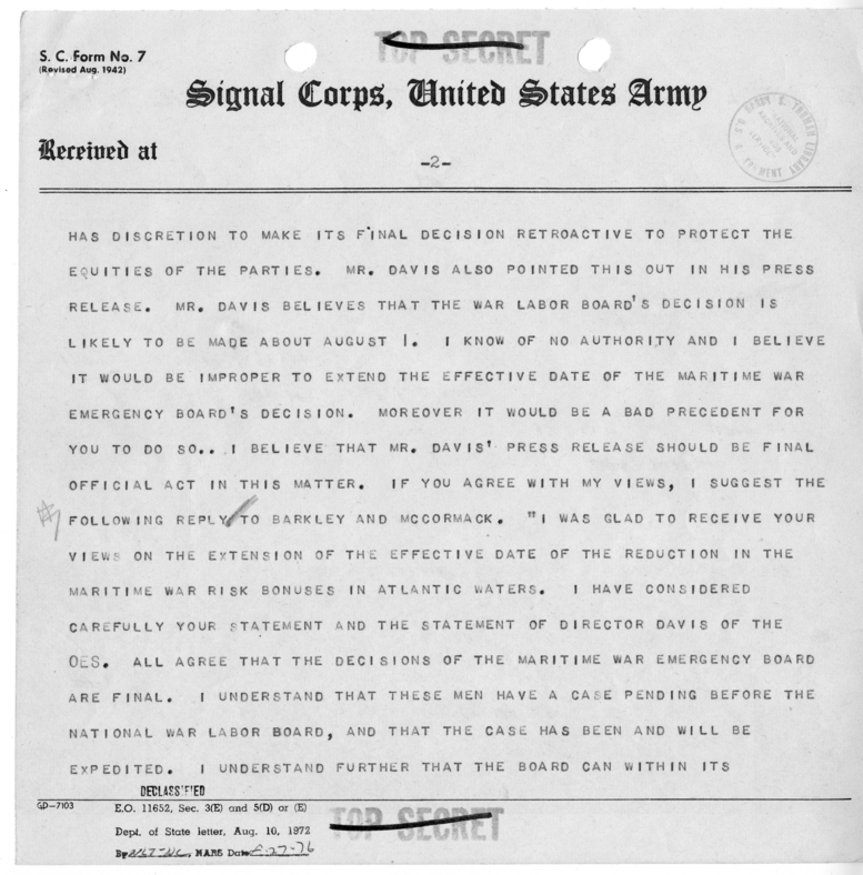 Memorandum from Secretary of Treasury Fred Vinson to President Harry S. Truman [MR-OUT-143]