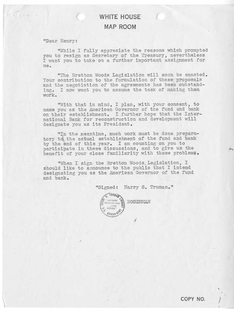 Telegram from Judge Samuel Rosenman to President Harry S. Truman [NR 118]