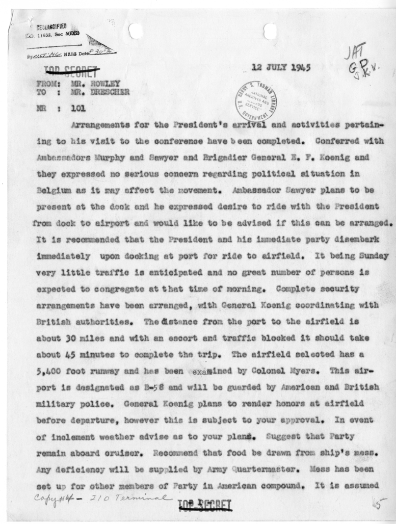 Telegram from James J. Rowley to George C. Drescher [NR 101]