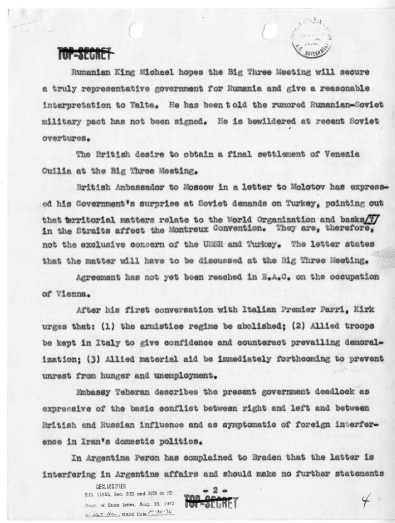 Telegram from Acting Secretary of State Joseph Grew to Secretary of State James Byrnes [NR 77]