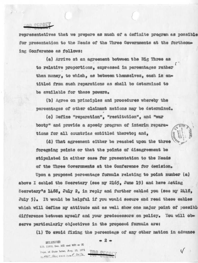 Telegram from Acting Secretary of State Joseph Grew to Secretary of State James Byrnes [NR 71]