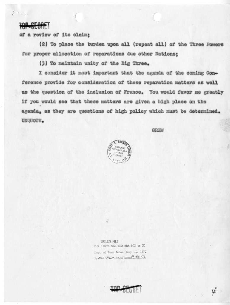 Telegram from Acting Secretary of State Joseph Grew to Secretary of State James Byrnes [NR 71]