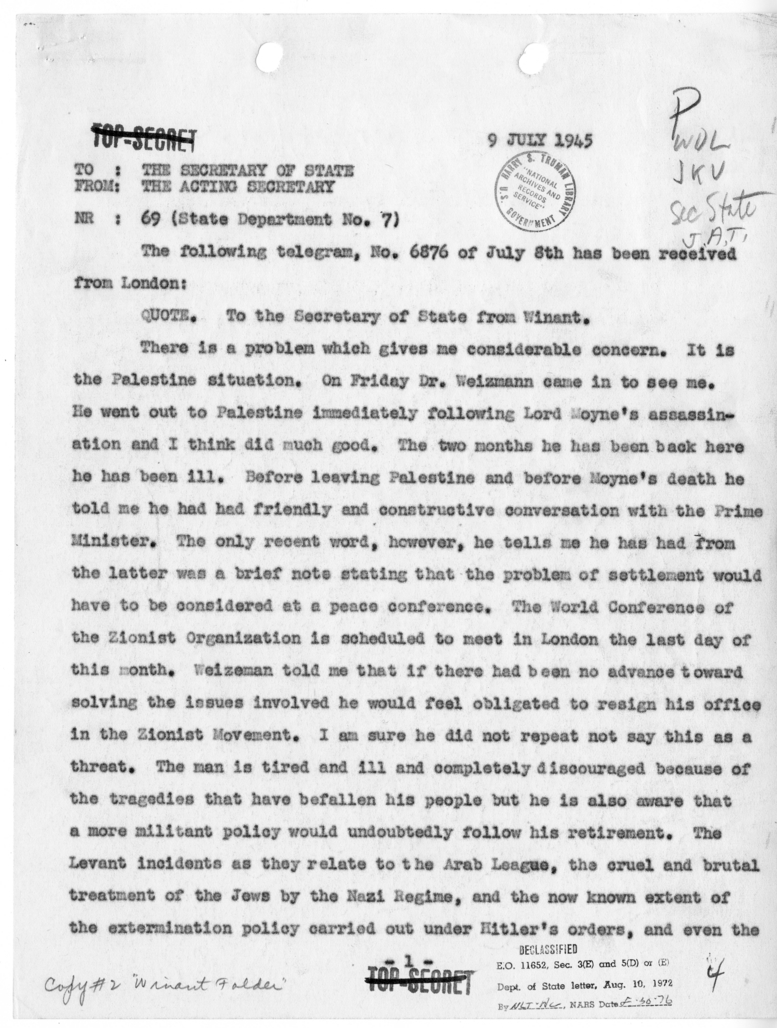 Telegram from Acting Secretary of State Joseph Grew to Secretary of State James Byrnes [NR 69]