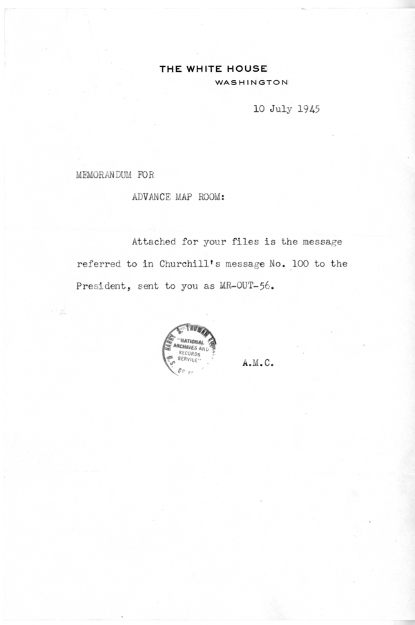 Memorandum from A.M.C to the Advance Map Room