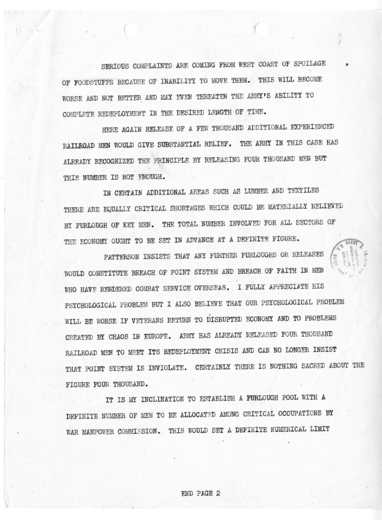 Cable from Fred Vinson to President Harry S. Truman