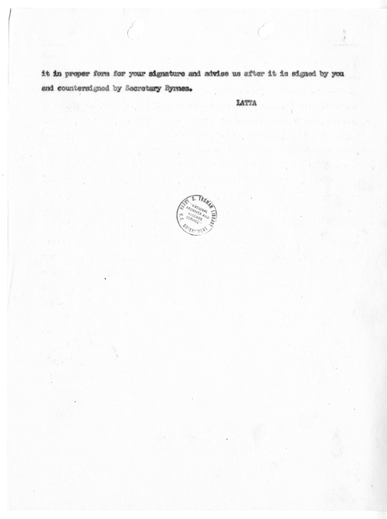 Cable from Maurice Latta to President Harry S. Truman [NR 171]