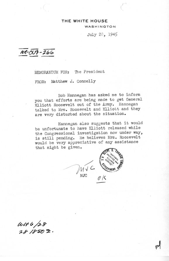 Memorandum from Matthew J. Connelly to President Harry S. Truman [MR-OUT-266]