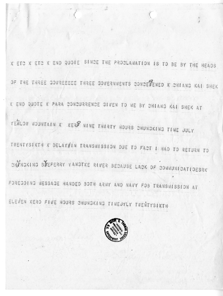 Telegram for Secretary of State James Byrnes [MR-OUT-238]