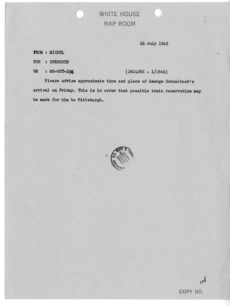 Cable from Ed Michel to George Drescher [MR-OUT-236]