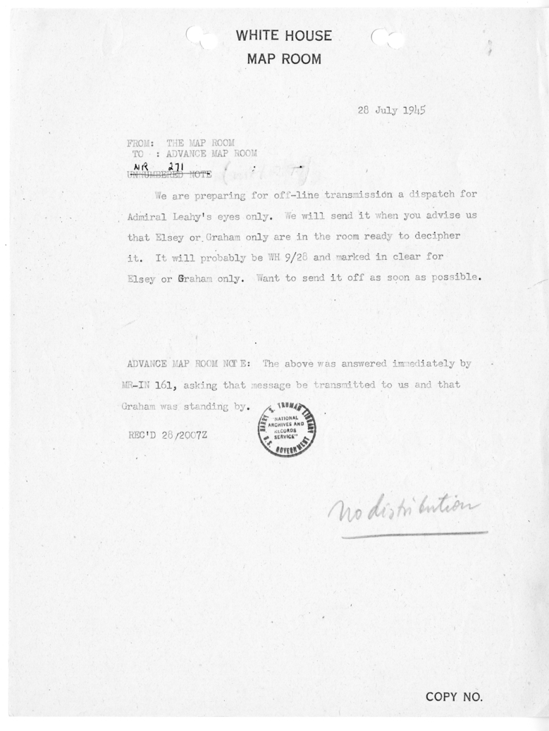 Cable from the Map Room to the Advance Map Room [NR 271]